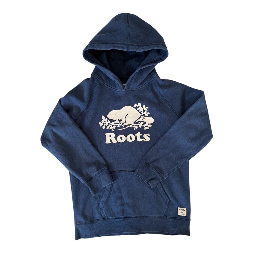 Roots Kids Navy Blue Beaver Logo Hoodie Fleece Lined Size‎ 2XL/TG 13-14 Years